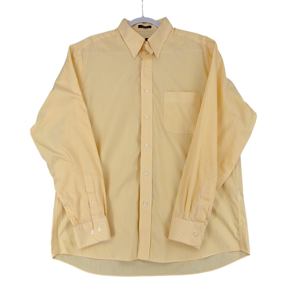 Eddie Bauer Mens Yellow White Stripe Button Down Shirt Relaxed Fit Size Large